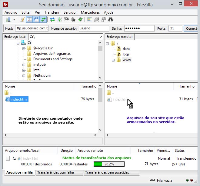 Configurando Filezilla - Tela 5