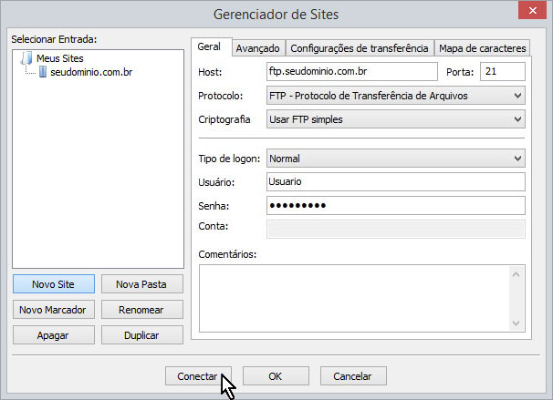 Configurando Filezilla - Tela 4