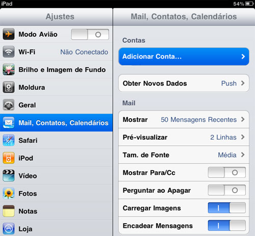 Configurando sua conta de e-mail no iPad via POP3 - Passo 2