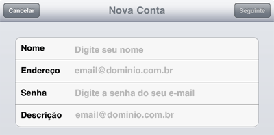 Configurando sua conta de e-mail no iPad via POP3 - Passo 5