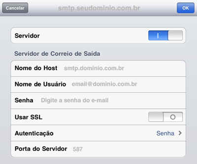 Configurando sua conta de e-mail no iPad via POP3 - Passo 8