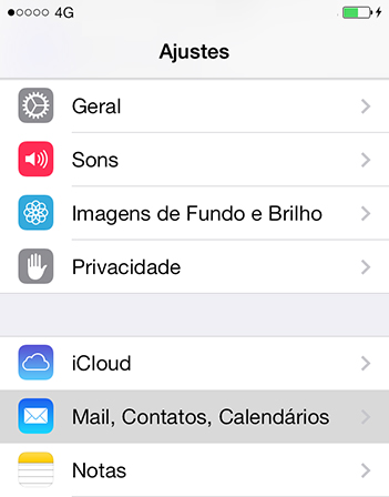 Instruções para configuração do e-mail no iPhone com iOS - Passo 2