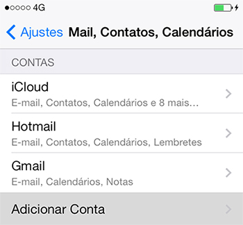 Instruções para configuração do e-mail no iPhone com iOS - Passo 3