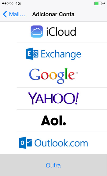 Instruções para configuração do e-mail no iPhone com iOS - Passo 4
