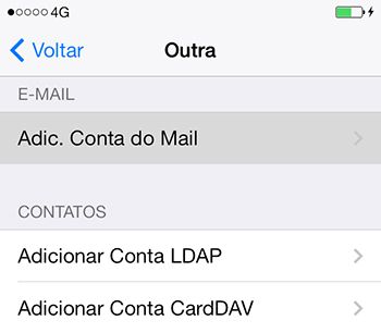 Instruções para configuração do e-mail no iPhone com iOS - Passo 5