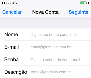 Instruções para configuração do e-mail no iPhone com iOS - Passo 6
