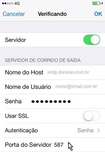 Instruções para configuração do e-mail no iPhone com iOS - Passo 9