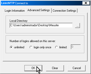 Configurando o acesso FTP no LeechFTP - Passo 5