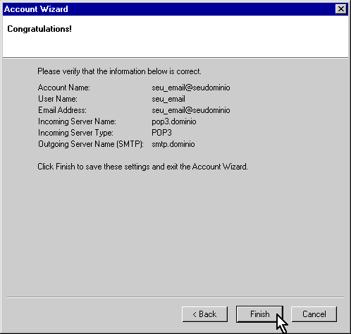 Configurando sua conta de e-mail no Netscape Mail via POP3 - Passo 8