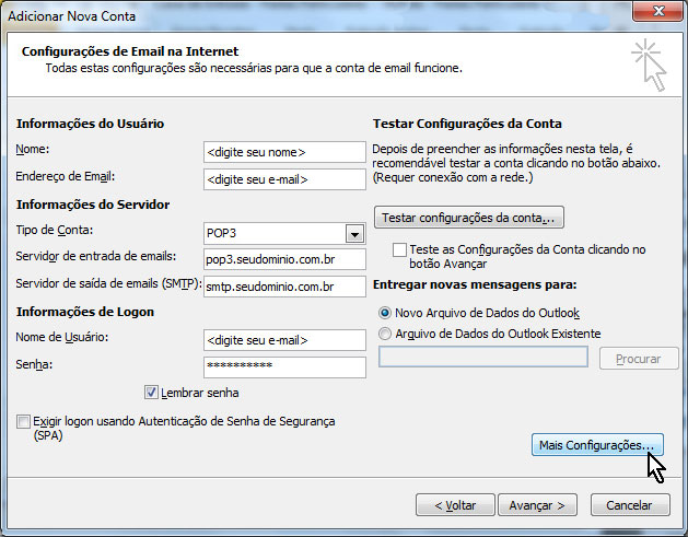 Suporte - Outlook 2013 / 2016 IMAP - MCO2 Hospedagem de sites