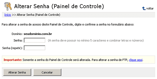 Como alterar sua senha de acesso ao painel de controle - Passo 2