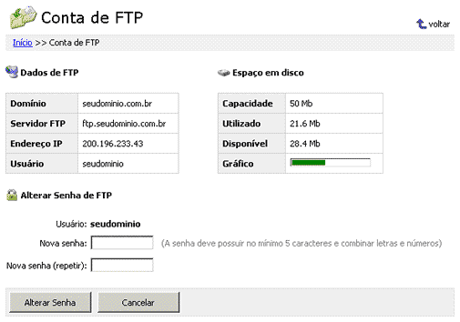 Informações sobre sua conta de FTP, troca de senha - Passo 2