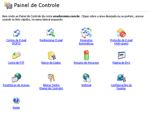 Instruções para criar novas contas de e-mail no Painel de Controle - Passo 1