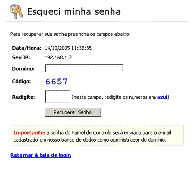 Como recuperar senha de acesso ao painel de controle - Passo 2