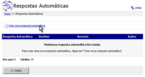 Configurando Resposta automática - Passo 2