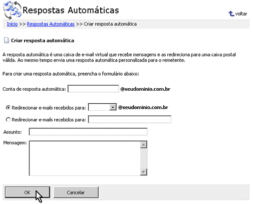 Configurando Resposta automática - Passo 3