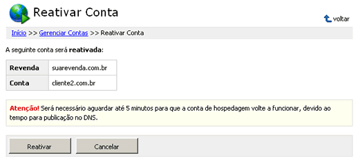 Como reativar uma conta de hospedagem - Passo 3