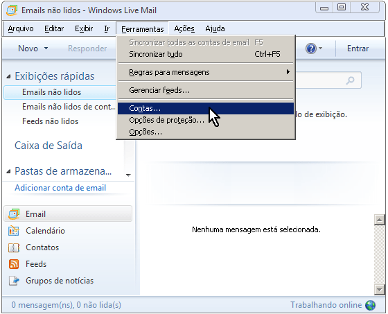 Configurando sua conta de e-mail no Windows Live Mail via POP3 - Passo 1