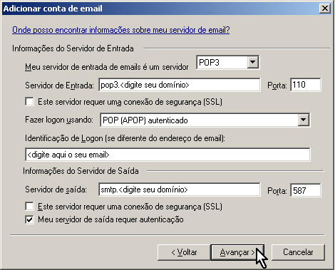 Configurando sua conta de e-mail no Windows Live Mail via POP3 - Passo 5